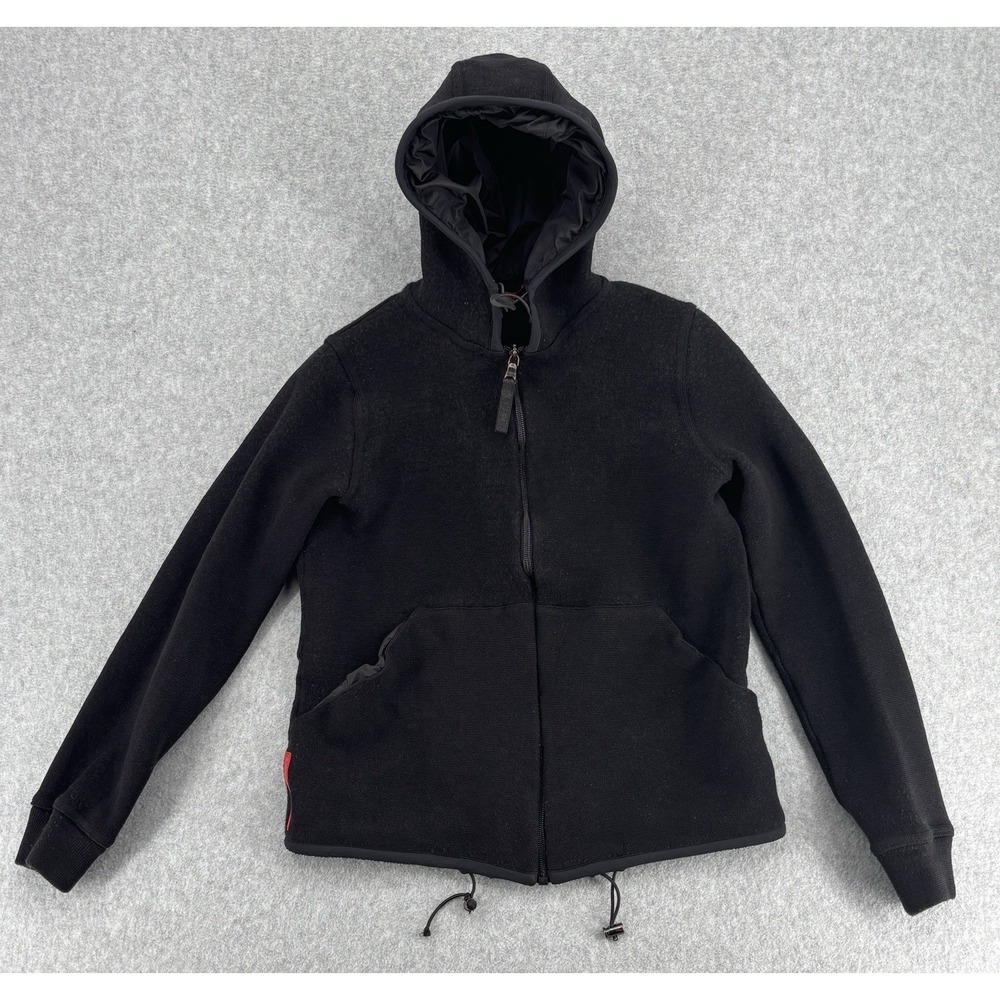 Prada Black Wool Zip Hoodie Jacket Tonal Logo Italy Women's XS‎